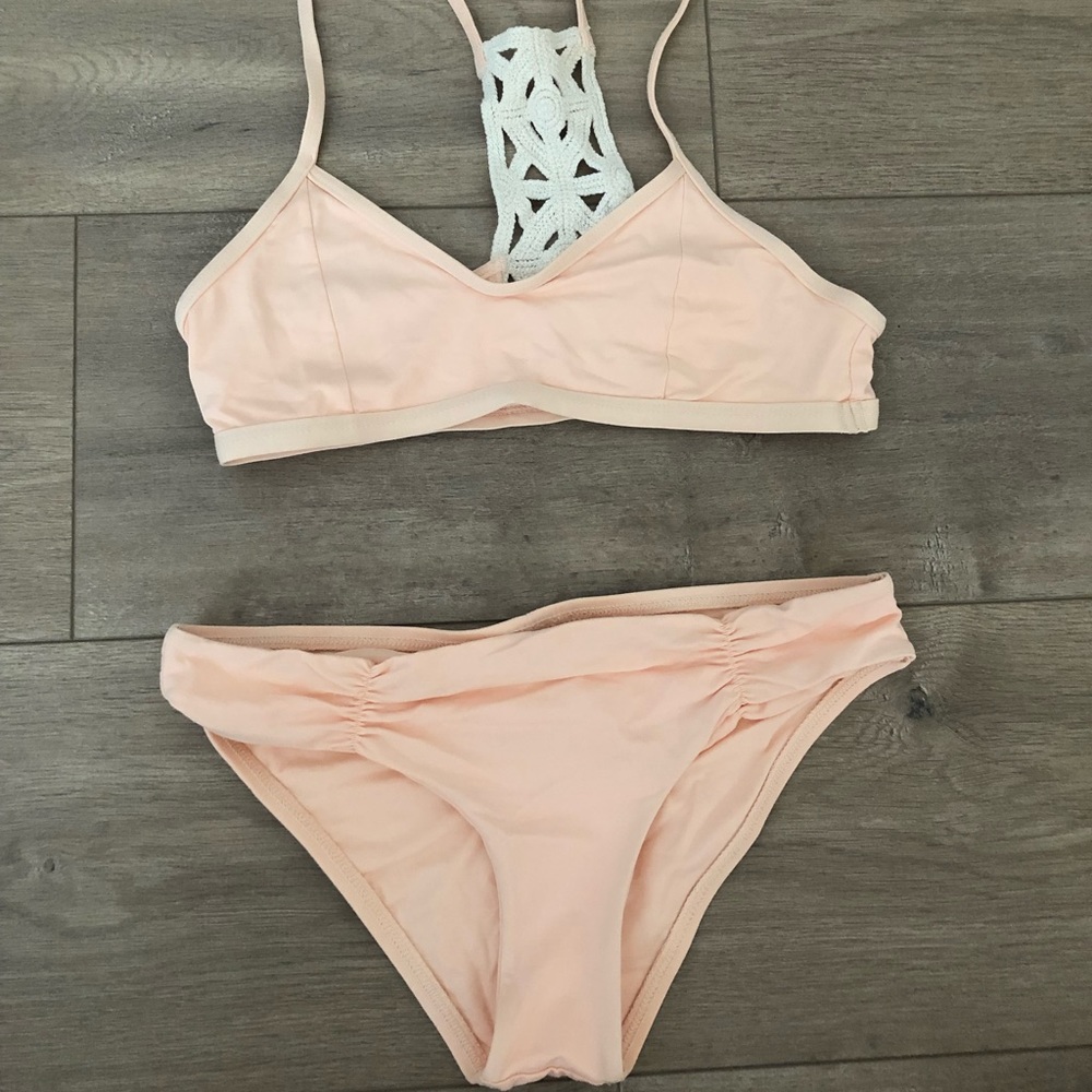 L*space peach bikini set with crochet detail